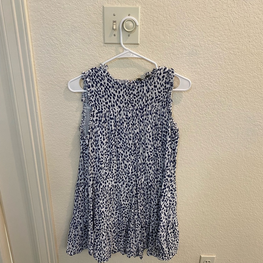 White & Navy Blue Sleeveless Summer Dress
